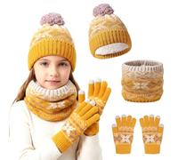 OZXVXZO 3 in1 Inverno Set di Cappello Sciarpa e Guanti, Cappello a Maglia Bambini per Invernale Sciarpa Guanti, Berretto con Pompom Scaldacollo Bambini Beanie Set per Ragazzi e Ragazze-A