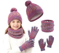 OZXVXZO 3 in1 Inverno Set di Cappello Sciarpa e Guanti, Cappello a Maglia Bambini per Invernale Sciarpa Guanti, Berretto con Pompom Scaldacollo Bambini Beanie Set per Ragazzi e Ragazze-B