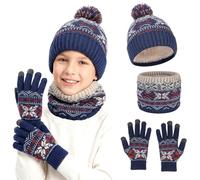 OZXVXZO 3 in1 Inverno Set di Cappello Sciarpa e Guanti, Cappello a Maglia Bambini per Invernale Sciarpa Guanti, Berretto con Pompom Scaldacollo Bambini Beanie Set per Ragazzi e Ragazze