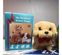 OZXVXZO Elettronico Cane Giocattolo che Cammina e Abbaia, Cagnolino che Abbaia e Cammina Giochi Bambini, Bambina Peluche Cane Realistico Animali Giocattolo per Bambini -Giallo