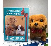 OZXVXZO Elettronico Cane Giocattolo che Cammina e Abbaia, Cagnolino che Abbaia e Cammina Giochi Bambini, Bambina Peluche Cane Realistico Animali Giocattolo per Bambini -Marrone