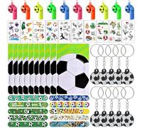 OZXVXZO Gadget Calcio Compleanno Bambini, 112PCS Kit Calcio Festa Compleanno Regalo per Ragazzi e Ragazze, Set di Calcio Gadget Festa Compleanno con Fischietti/Adesiv/Tatuaggi/Portachiavi