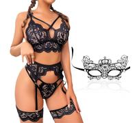 OZXVXZO Set di Biancheria Intima Sexy, Donna Completi Intimi con Reggicalze Body in Pizzo Donna Sexy Reggiseno Pizzo Maschera, Pizzo Reggiseno e Perizoma Camicia da Notte Trasparente per Donna (L)