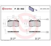 P 23 052 BREMBO Kit pastiglie freno, Freno a disco per LANCIA