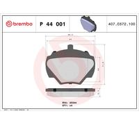 P 44 001 BREMBO Kit pastiglie freno, Freno a disco per LAND ROVER