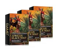 P-Beauty African Black Soap - Sapone nero africano vegano, sapone naturale per viso, corpo e capelli, sapone per viso, corpo e capelli, contro brufoli, punti neri e impurità, 3 x 100 g