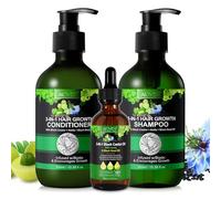 P-Beauty Set balsamo 3 in 1, shampoo, olio - con olio di ricino nero, amla e cumino nero - shampoo, balsamo e olio per una maggiore crescita dei capelli, lucentezza e morbidezza, tutti i tipi di