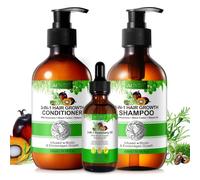 P-BEAUTY Set di shampoo 3 in 1, balsamo nutriente per capelli sani e lucenti, densità dei capelli e salute dei capelli, con rosmarino, ricino nero e olio di Batana, balsamo e shampoo e olio per