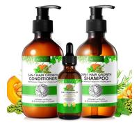 P-Beauty - Set per la cura dei capelli 3 in 1, shampoo, balsamo e olio per capelli con biotina, rosmarino, menta e zucca, vegano, contro la caduta dei capelli, rafforza i capelli, idrata intensamente