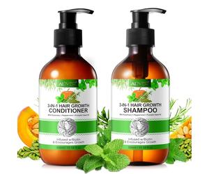 P-Beauty - Set per la cura dei capelli, shampoo e balsamo con biotina, rosmarino, menta, olio di semi di zucca, vegano, favorisce la crescita dei capelli, idrata e rafforza i capelli danneggiati