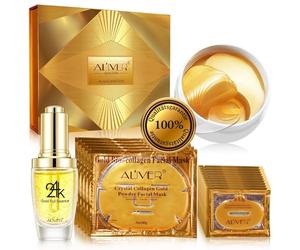 P-Beauty Set regalo: set di lusso in oro biologico, collagene oro 24 K, 5 maschere viso e 10 labbra, siero essenza oro e 60 cuscinetti per gli occhi, cura completa e set regalo anti-invecchiamento con