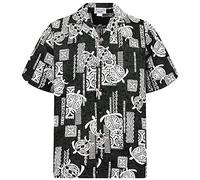 P.L.A. Pacific Legend - Camicia hawaiana originale, a maniche corte, da uomo, con bottoni, tasca frontale, stampa hawaiana, tartarughe tradizionale, Tatuaggio Tartaruga verde scuro, L