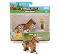 P.M.I. Minecraft - Confezione da 2 action figure di Alex e cavallo, con meccanismo a movimento meccanico, set di personaggi Minecraft da collezione per fan e collezionisti