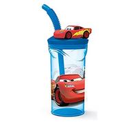 p:os 26529 - Tazza per bambini con cannuccia e coperchio, con personaggio 3D Disney Pixar Cars, circa 360 ml, in plastica to-go, senza BPA e ftalati