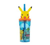 p:os 35013-Bicchiere Pokémon per Bambini con Cannuccia Integrata, Coperchio e Figura 3D, recipiente per Bere con capacità di Circa 360 ml, Ideale per Bevande Fredde, Multicolore, 35013