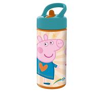 p:os 35142 - Borraccia Peppa Wutz per bambini, borraccia con cannuccia integrata, capacità ca. 410 ml, a prova di perdite, per la scuola, lo sport e il tempo libero