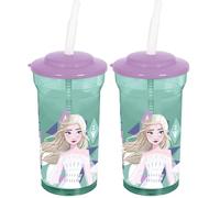 p:os 35454 - Frozen La Regina dei Ghiacci 2 - bicchiere per bambini con cannuccia e coperchio integrati, recipiente per bevande con capacità di circa 460 ml, ideale per bevande fredde