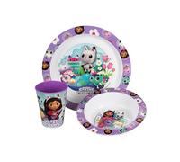 p:os 35808 Gabbys Dollhouse - Set per la colazione, set di stoviglie da 3 pezzi con piatto, ciotola e tazza, stoviglie per bambini in plastica, lavabili in lavastoviglie/microonde
