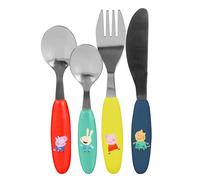 p:os 36180-Posate Peppa Pig, Set di Posate per Bambini da 4 Pezzi in Acciaio Inox con Manici in plastica, con Coltello, forchetta, minestra e Cucchiaio da Dessert, 36180