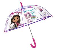 p:os 36906 - Ombrello Gabbys Dollhouse per bambini, trasparente, antivento, ombrello a bastone con apertura manuale e robusta struttura in fibra di vetro, diametro 84 cm circa.