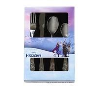 p:os 77482-Frozen La Regina dei Ghiacci 2 Posate per Bambini da 4 Pezzi con Coltello, forchetta, minestra e Cucchiaio da Dessert, Set da Pranzo in Acciaio Inox in Rilievo, 77482