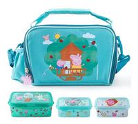 p:os Peppa Pig Borsa Termica Bambini 1,7 L con 3 Contenitori - Mini Frigo Portatile Verde - Lunch Bag Isolata per Asilo, Scuola e Gite