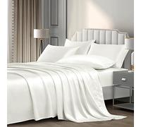 P Pothuiny Set copripiumino da 6 pezzi in raso per letto king size, colore avorio, bianco, 1 lenzuolo con angoli con tasche profonde + 1 lenzuolo + 4 federe