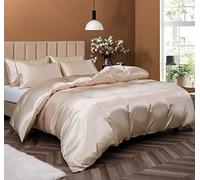 P Pothuiny Set copripiumino in raso, 5 pezzi, per letto matrimoniale/matrimoniale, lussuoso, setoso, color tortora, con chiusura a cerniera, 1 copripiumino e 4 federe (senza piumino)