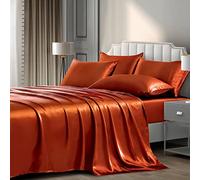P Pothuiny - Set di lenzuola in raso per letto queen size (6 pezzi), lussuose e setose, con 1 lenzuolo con angoli, 1 lenzuolo piano e 4 federe, arancione bruciato