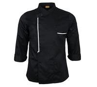 P Prettyia - Giacca da cucina unisex, con bottoni, a maniche lunghe, giacca da lavoro adatta a panettieri, cuochi e lavoratori della cucina, Nero , L