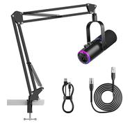 P PUPGSIS Microfono per podcast XLR/USB, microfono da gioco con pulsante mute, effetti riverbero, cancellazione del rumore, supporto per braccio, jack per cuffie, microfono dinamico per streaming