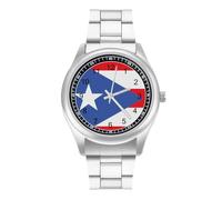 P.R. Flag Island Orologio da polso personalizzato al quarzo in acciaio inossidabile con numeri arabi per uomo donna