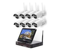 P Sistema di telecamere di sicurezza WiFi wireless con monitor NVR, kit CCTV commerciale a 4 canali, visione notturna H.265, audio, visualizzazione remota per sorveglianza domestica e aziendale