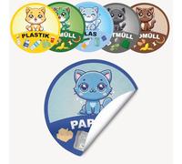 P014 - Set di 6 adesivi riciclati per pattumiera e tonnellate, ecologici e realizzati in Germania, resistenti alle intemperie e durevoli, ideali per bambini (10 cm rotondo)