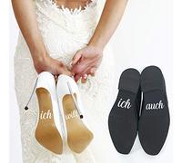 P023 - Set di adesivi per scarpe da matrimonio, con scritta in lingua tedesca "Ich will" e "ich auch" per sposa e sposo, colore: Argento