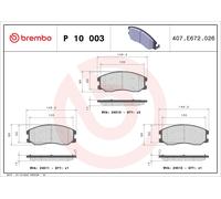 P10003 Kit pastiglie freno, Freno a disco Brembo