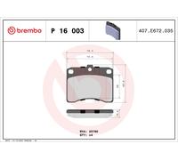 P16003 Kit pastiglie freno, Freno a disco Brembo
