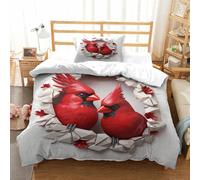 P1S9U7W5Y Acero cuore 3D stampato 3pz Copripiumino cardellini rossi Microfibra Uccelli innamorati Set letto Single