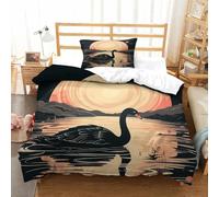 P1S9U7W5Y Cigno Nero Tramonto 3D Stampato Set Copripiumino Microfibra 3pz Lago dei Cigni Bedding Set Single