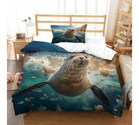 P1S9U7W5Y Mondo Marino 3D Stampato Set Copripiumino 3pezzi Microfibra Foca Set Biancheria da Letto Single