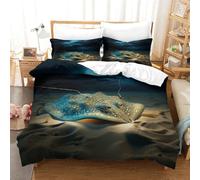 P1S9U7W5Y Mondo Marino Razza 3D Stampata Set Copripiumino 3pz Microfibra Set Biancheria da Letto Oceano Double