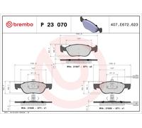 P23070 Kit pastiglie freno, Freno a disco Brembo