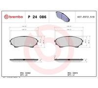 P24086 Kit pastiglie freno, Freno a disco Brembo