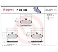 P28020 Kit pastiglie freno, Freno a disco Brembo