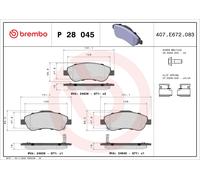 P28045 Kit pastiglie freno, Freno a disco Brembo