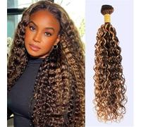 P4/27 Evidenzia fasci di capelli umani biondi, parrucche Culry con onda d'acqua, estensioni dei capelli 90 grammi for pacco Facile installazione e rimozione(18inch)