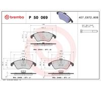 P50069 Kit pastiglie freno, Freno a disco Brembo