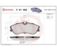 P61069 Kit pastiglie freno, Freno a disco Brembo