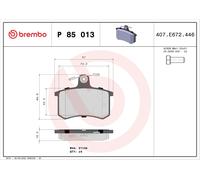 P85013 Kit pastiglie freno, Freno a disco Brembo