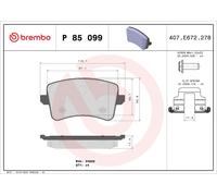 P85099 Kit pastiglie freno, Freno a disco Brembo